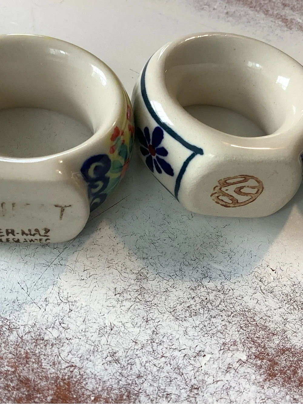 Lot Of 5 Five Polish Pottery Napkin Rings UNIKAT